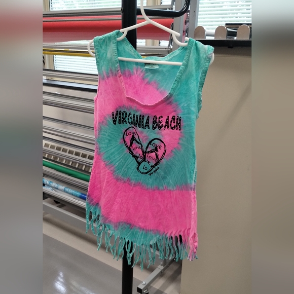 Happy Kids Virginia Beach Girls Neon tiedye sleeveless Fringe Tank Top Girl M - Picture 2 of 13